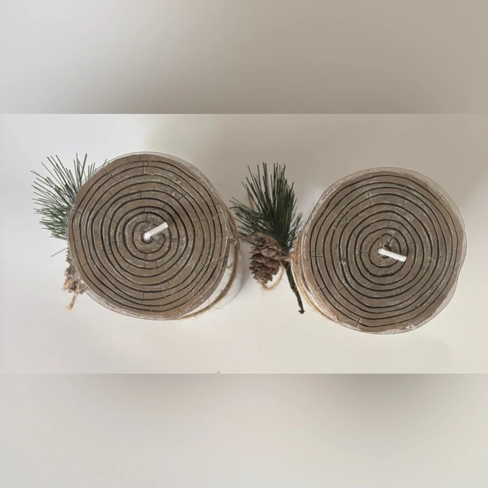 Rustic tree theme pillar candles NWT NEW 2 total 6 in Christmas Xmas festive